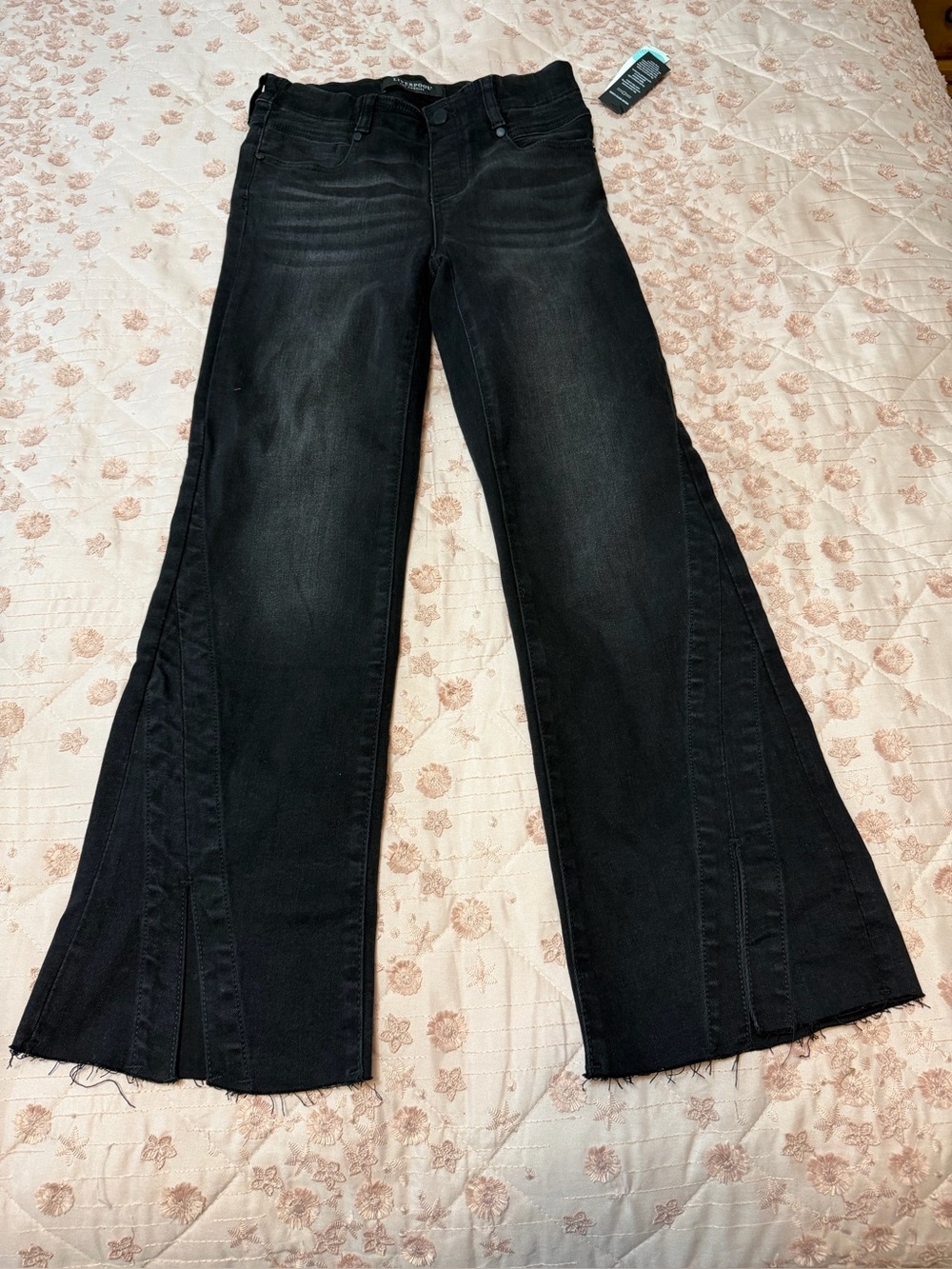 Liverpool Hannah Flare Jeans in Faded Black Wash - Raw Hem Side Slits